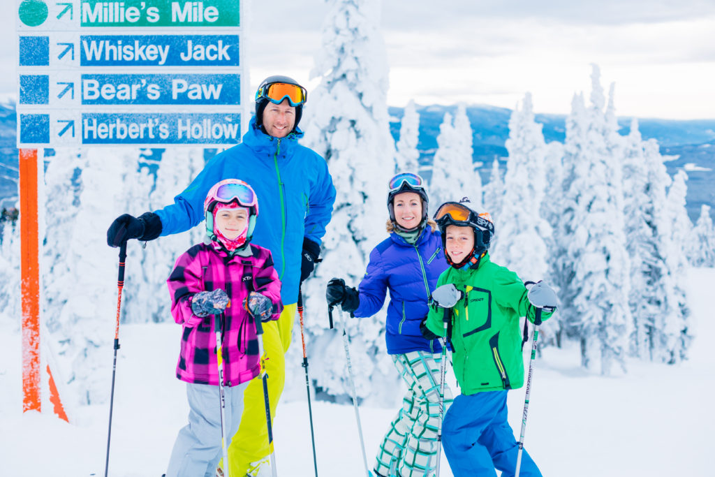 Winter Okanagan Family Activities, family skiing blue runs at Big White Ski Resort