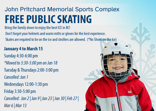 2026 John Pritchard Memorial Sports Complex Free Public Skating - Enderby