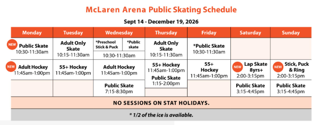 2026 McLaren Arena Public Skating Schedule - Penticton