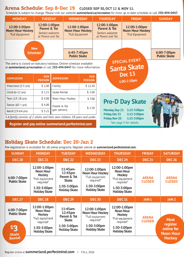 2026 Summerland Arena Fall Schedule 2