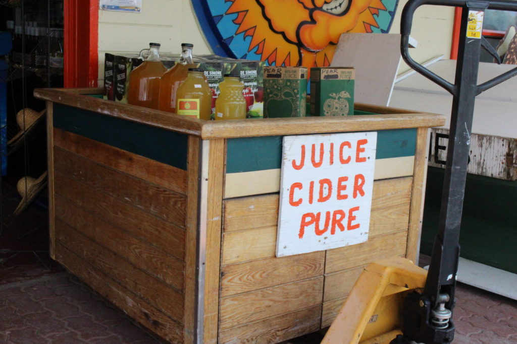 Apple juice for sale at Trout Creek Fruit Stand, Summerland