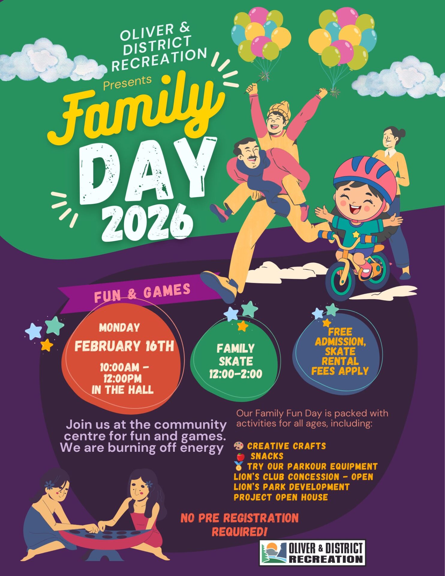 Family Day Fun and Games - Oliver Community Hall 2026